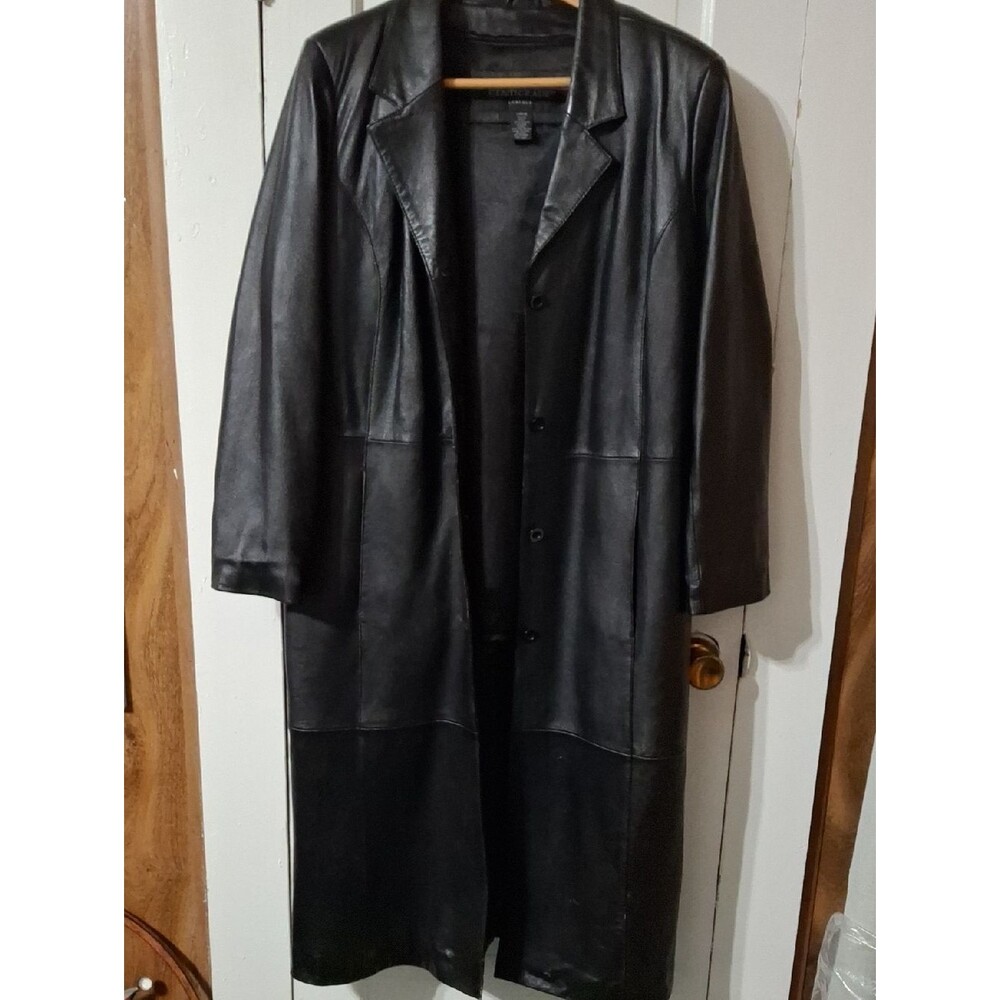 Long Black Leather Trench Coat